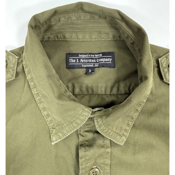 J Peterman Co Mens Shirt Sz Small Field Outdoor Safari Pockets Epaulettes Green - Picture 5 of 10